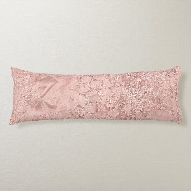 Pink Rose Gold Blush Glitter Glam Glass Metallic Body Cushion (Front)