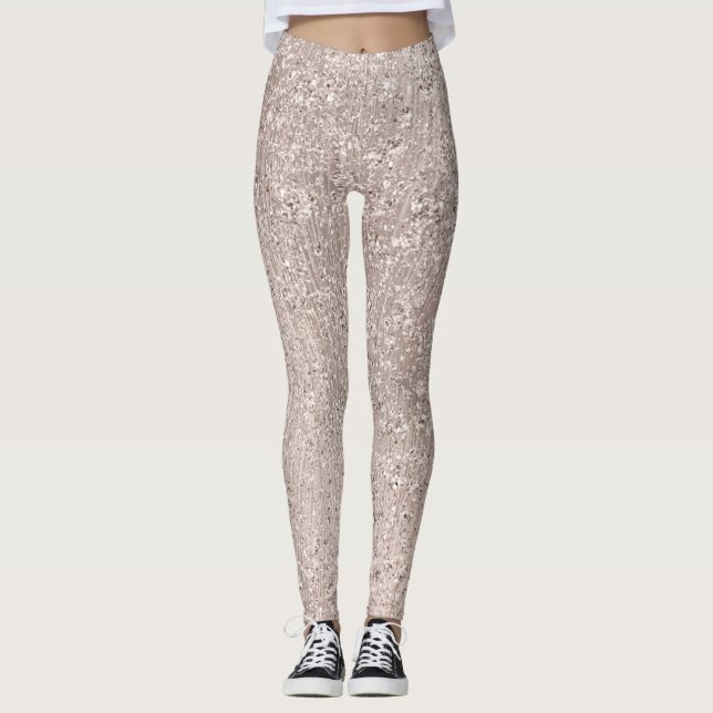 Pink Rose Gold Blush Glitter Ivory Titanium Glam Leggings (Front)