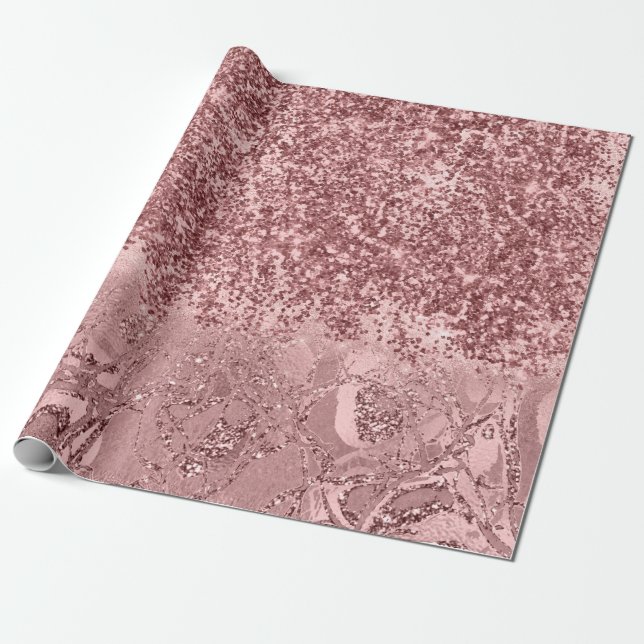 Pink Rose Gold Blush Glitter Spark Ombre Wrapping Paper (Unrolled)