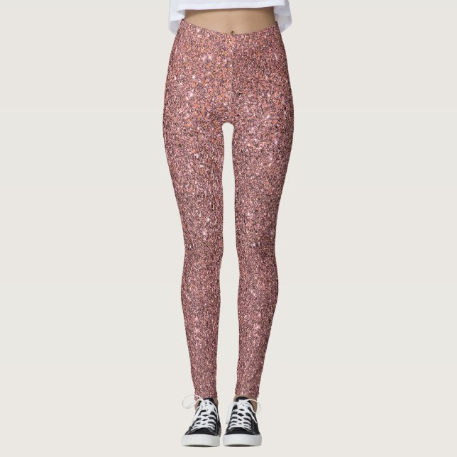 Pink Rose Gold Blush Glitter Sparkle Leggings (Front)