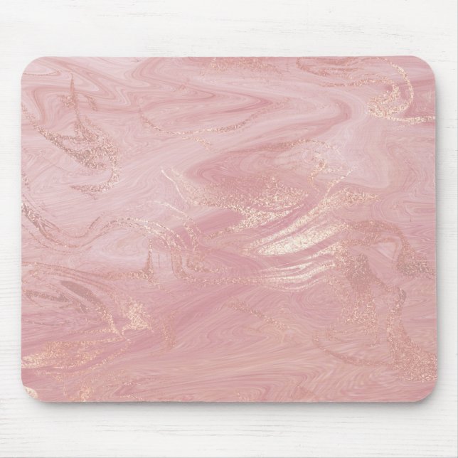 Pink Rose Gold Blush Gold Molten Stone Marble Mouse Mat (Front)