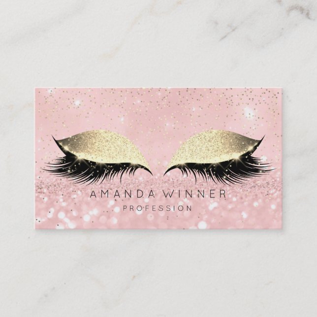 Pink Rose Gold Blush Lashes Makeup Glitter Beauty Appointment Card (Front)