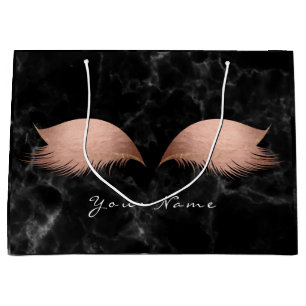 Pink Rose Gold Blush Marble Lashes Black  Makeup Large Gift Bag