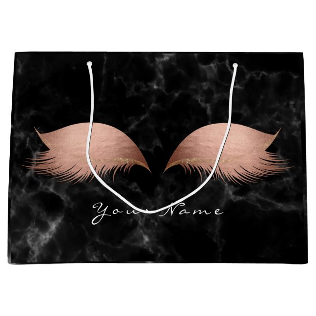 Pink Rose Gold Blush Marble Lashes Black  Makeup Large Gift Bag (Front)