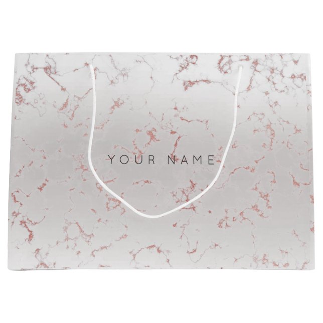 Pink Rose Gold Blush Marble Metallic Gift Gray Large Gift Bag (Front)