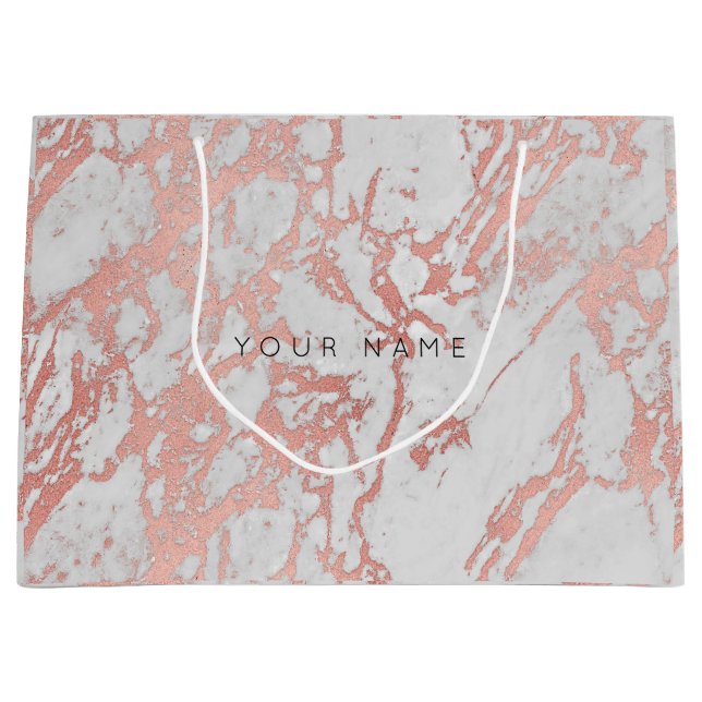 Pink Rose Gold Blush Marble Minimal Gift Gray Large Gift Bag (Front)