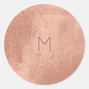 Pink Rose Gold Blush Metallic Copper Monogram Classic Round Sticker