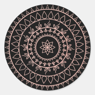 Pink Rose Gold Blush Metallic Mandala Black Classic Round Sticker