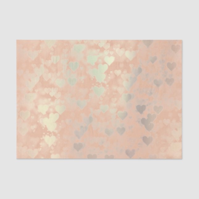 Pink Rose Gold Blush Metallic Powder Hearts Tissue Paper (Front)