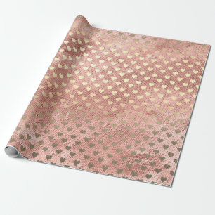 Pink Rose Gold Blush Peach Hearts Confetti Powder Wrapping Paper