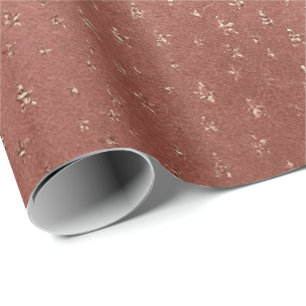 Pink Rose Gold Blush Peach Shiny Metallic Stars Wrapping Paper
