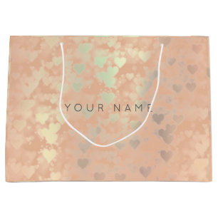 Pink Rose Gold Blush Pearly Hearts Gift Gray Large Gift Bag