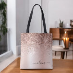 Pink Rose Gold Blush Pink Glitter Elegant Monogram Tote Bag<br><div class="desc">Pink Rose Gold and Blush Pink Faux Sparkle and Dripping Glitter Metallic Stainless Steel Foil Elegant Monogram Book Bag. This Book Bag can be customised to include your initial and first name and given as a gift for Christmas,  Sweet 16 Birthday,  Bridal Shower or a Wedding.</div>