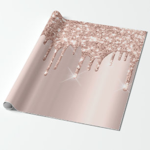 Pink Rose Gold Blush Spark Powder Drips Glitter Wrapping Paper