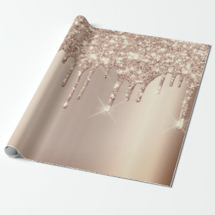 Pink Rose Gold Blush Spark Powder Drips Glitter Wrapping Paper