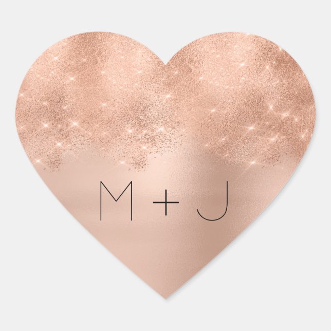 Pink Rose Gold Blush Wedding  Monogram Heart Heart Sticker (Front)