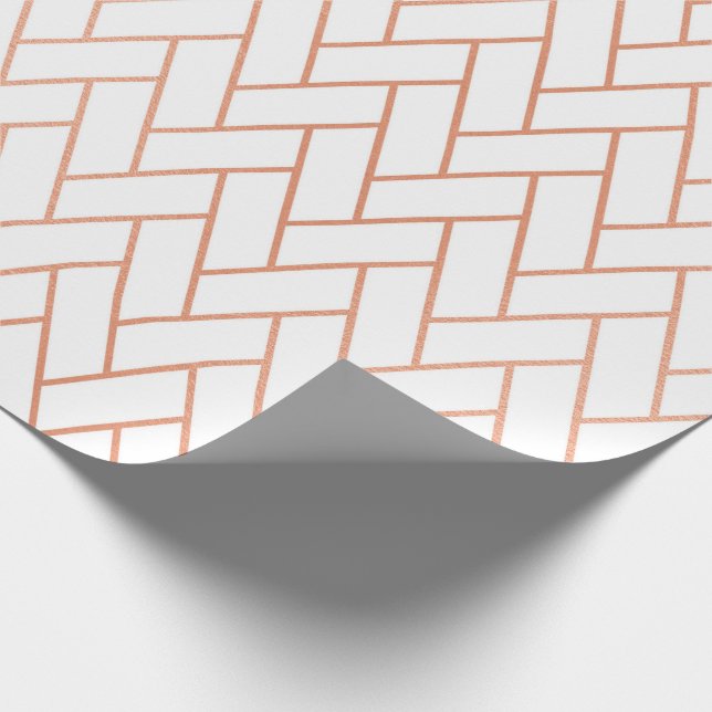 Pink Rose Gold Blush White Bricks  Zig Zag Wrapping Paper (Corner)