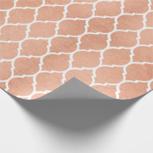 Pink Rose Gold Blush White Quatrefoil Glam Wrapping Paper