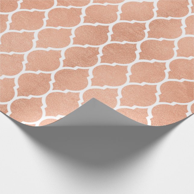 Pink Rose Gold Blush White Quatrefoil Glam Wrapping Paper (Corner)