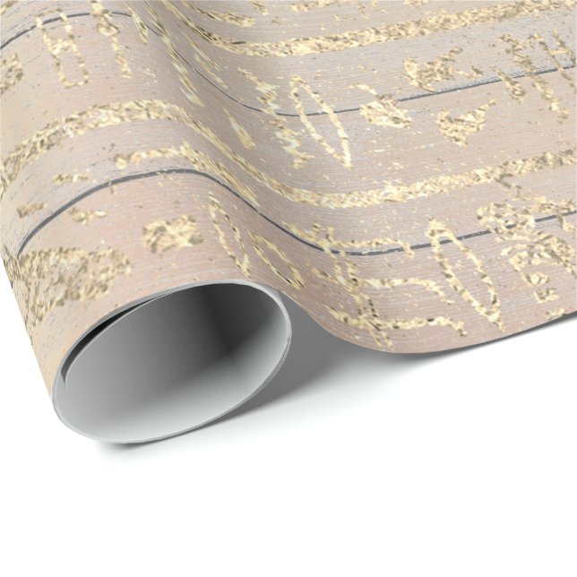 Pink Rose Gold Blush Wood Egypt Herolgyphs Wrapping Paper (Roll Corner)