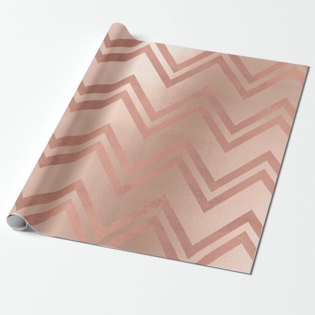 Pink Rose Gold Blush Zig Zag Chevron Stripes Wrapping Paper (Unrolled)