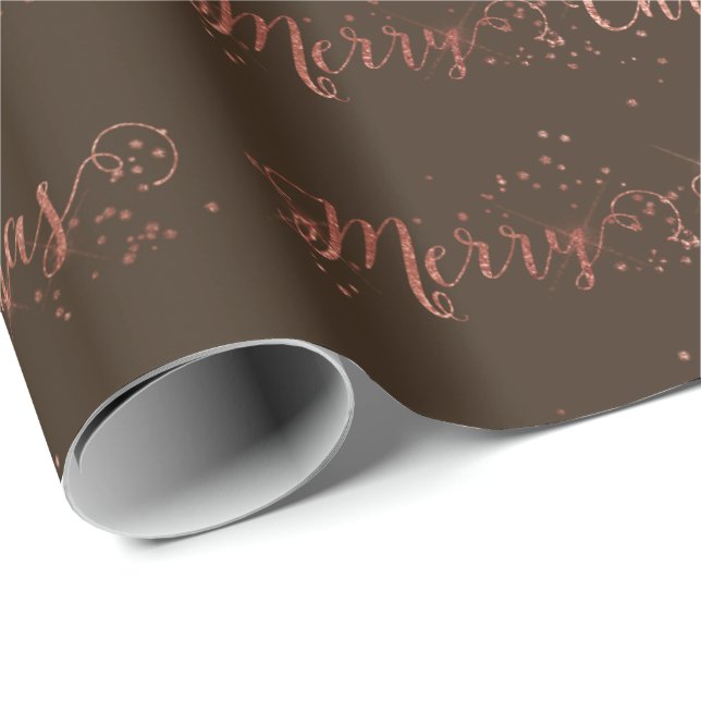 Pink Rose Gold Bronze Merry Christmas Script Wrapping Paper (Roll Corner)