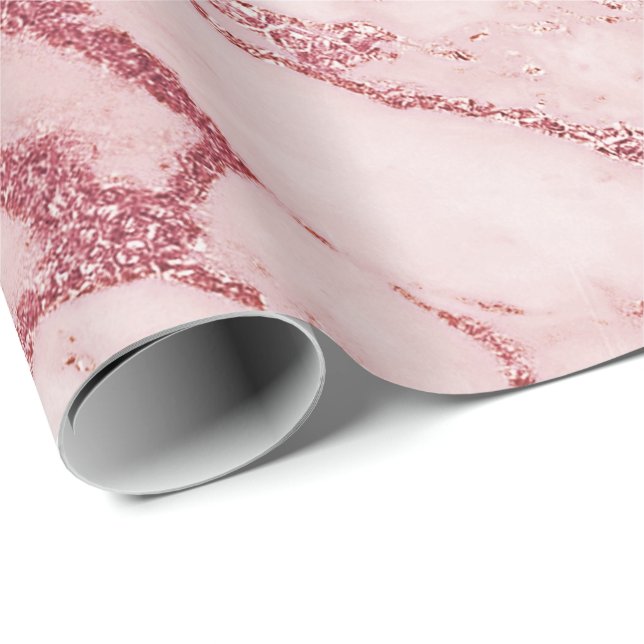 Pink Rose Gold Brush Powder Marble Shiny Glam Wrapping Paper (Roll Corner)
