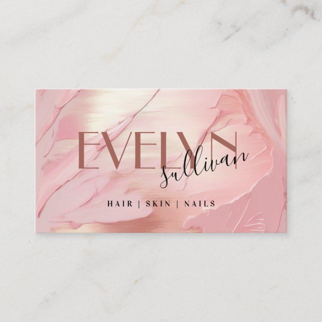 pink rose gold brush strokes business card (Front)