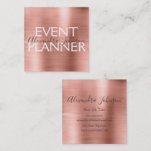 Pink & Rose Gold Brushed Metal Event Planner Square Business Card