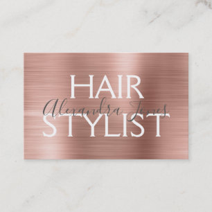 Pink & Rose Gold Brushed Metal Hair Stylist Business Card