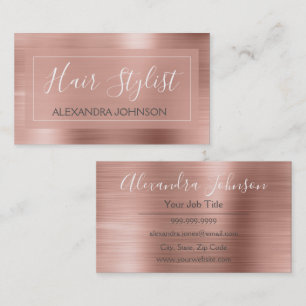 Pink & Rose Gold Brushed Metal Hair Stylist Business Card