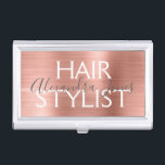 Pink & Rose Gold Brushed Metal Hair Stylist Business Card Holder<br><div class="desc">Pink & Rose Gold Faux Brushed Metal Hair Stylist Minimalist Business Card Holder. Pink & Rose Gold Brushed Metal Foil Hair Stylist Business Card Holder is perfect for a Hair Stylist or Beauty Professional.</div>
