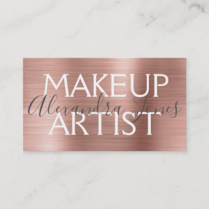 Pink & Rose Gold Brushed Metal Makeup Artist Business Card
