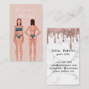 Pink & Rose Gold Brushed Metal Massage Therapist B Business Card