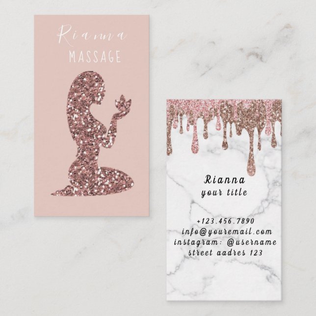 Pink & Rose Gold Brushed Metal Massage Therapist B Business Card (Front/Back)