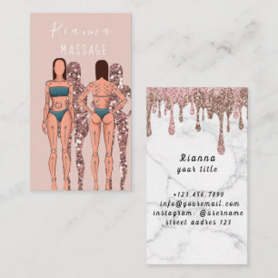 Pink & Rose Gold Brushed Metal Massage Therapist B Business Card