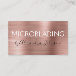 Pink & Rose Gold Brushed Metal Microblading Business Card