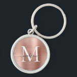 Pink Rose Gold Brushed Metal Monogram Girly Script Key Ring<br><div class="desc">Pink Rose Gold Brushed Metal Girly Script Monogram Keychain</div>