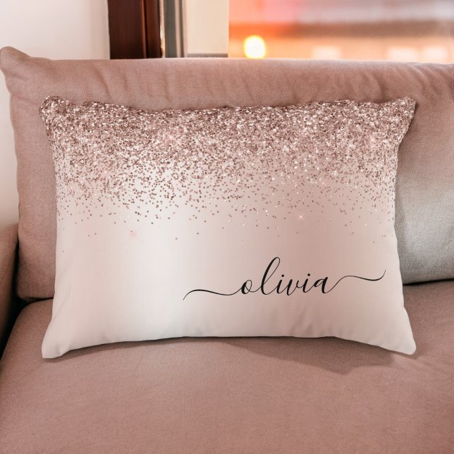 Pink Rose Gold Brushed Metal Monogram Name Decorative Cushion (Creator Uploaded)