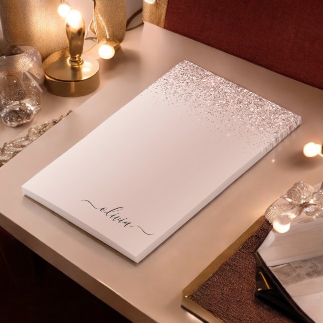 Pink Rose Gold Brushed Metal Monogram Name Post-it Notes (Creator Uploaded)