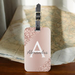 Pink Rose Gold Brushed Metal Script Monogram Cute Luggage Tag<br><div class="desc">Rose Gold - Blush Pink Brushed Metal Foil and Sparkle Glitter Monogram Name and Initial Luggage Tag for a Bridal Shower,  Wedding Honeymoon or Bachelorette Party. This bag tag is perfect for Back to School,  Work,  or Travelling.</div>