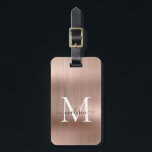 Pink Rose Gold Brushed Metal Script Monogram Glam Luggage Tag<br><div class="desc">Pink Rose Gold Brushed Metal Script Monogram Cute Bag Tag</div>