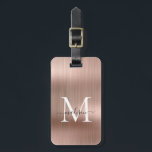 Pink Rose Gold Brushed Metal Script Monogram Glam Luggage Tag<br><div class="desc">Pink Rose Gold Brushed Metal Script Monogram Cute Bag Tag</div>