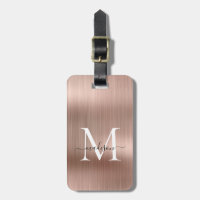 Pink Rose Gold Brushed Metal Script Monogram Glam