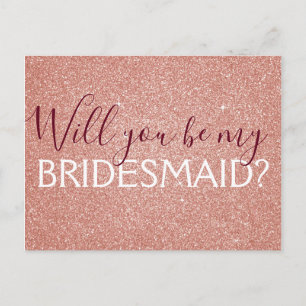 Pink Rose Gold Burgundy Glitter Sparkle Bridesmaid Invitation Postcard