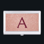 Pink Rose Gold Burgundy Glitter Sparkle Monogram Business Card Holder<br><div class="desc">Blush Pink Rose Gold and Burgundy Faux Glitter and Sparkle Elegant Monogram Business Card Holder. This Business Card Holder can be customised to include your initial and first name.</div>