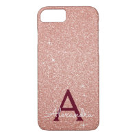Pink Rose Gold Burgundy Glitter Sparkle Monogram