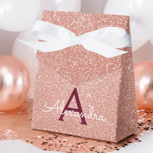 Pink Rose Gold Burgundy Glitter Sparkle Monogram Favour Box