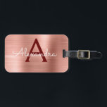 Pink Rose Gold Burgundy Metallic Monogram Name Luggage Tag<br><div class="desc">Rose Gold - Blush Pink and Burgundy Brushed Metal Foil Monogram Name and Initial Luggage Tag. This Faux Metallic Stainless Steel bag tag is perfect for Back to School,  Work,  or Travelling.</div>