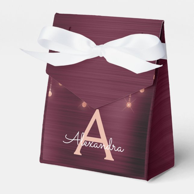 Pink Rose Gold Burgundy Sparkle Monogram Favour Box (Front Side)